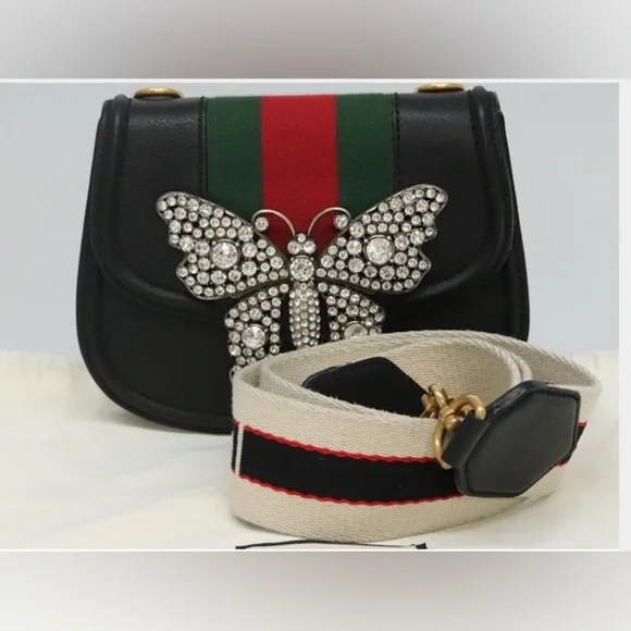 Gucci Leather Crystal Butterfly Linea Totem sherry line Crossbody & dust bag box - Picture 3 of 14